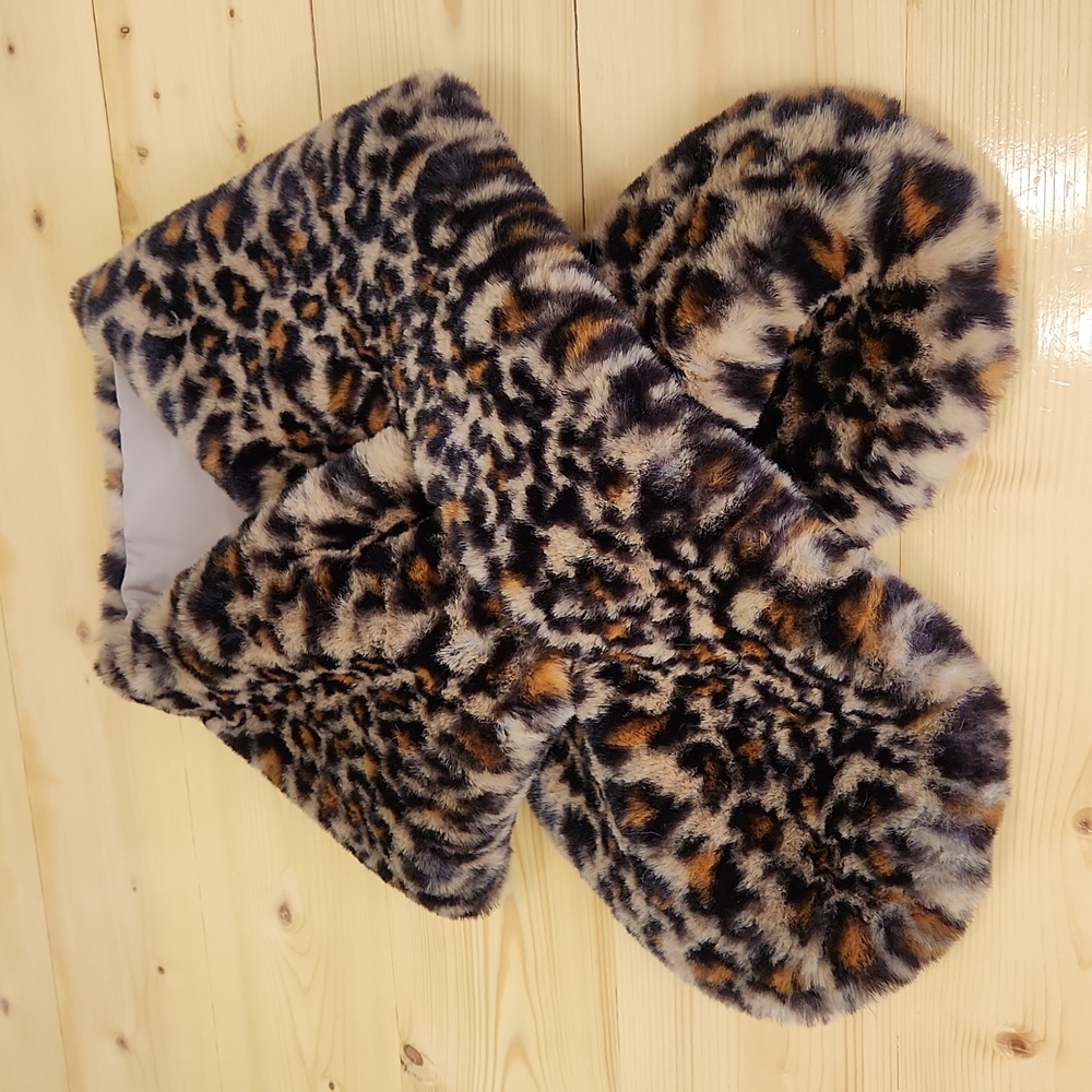 Zara Leopard Print Wrap Scarf Stole Faux Fur - Picture 10 of 12